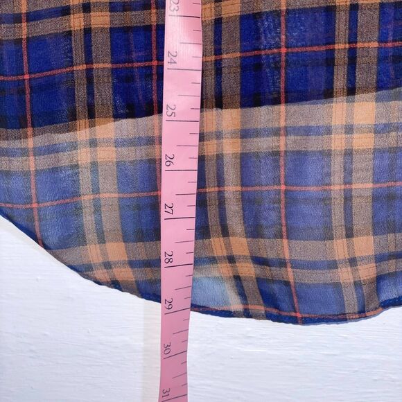 TopShop Plaid Oversized Sheer Blouse Women’s Size US 8 UK 12 Short Sleeve - Picture 9 of 9